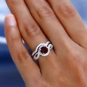 Premium Brazilian Cherry Citrine and White Zircon set of 2 Rings size 8